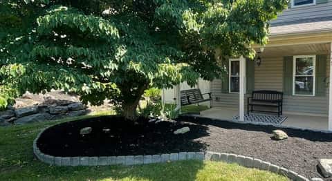 Fresh mulch installed in landscaped garden beds